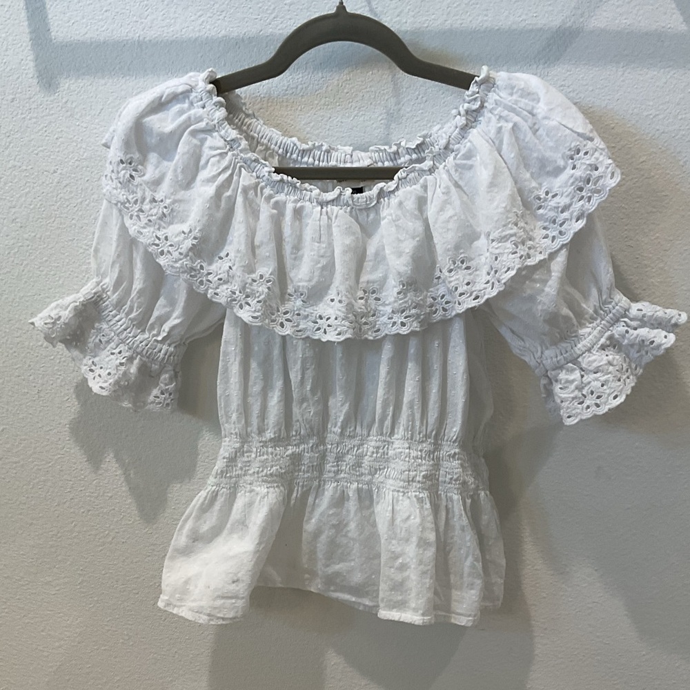 Universal Thread White Eyelet Peasant Blouse Xs R… - image 4